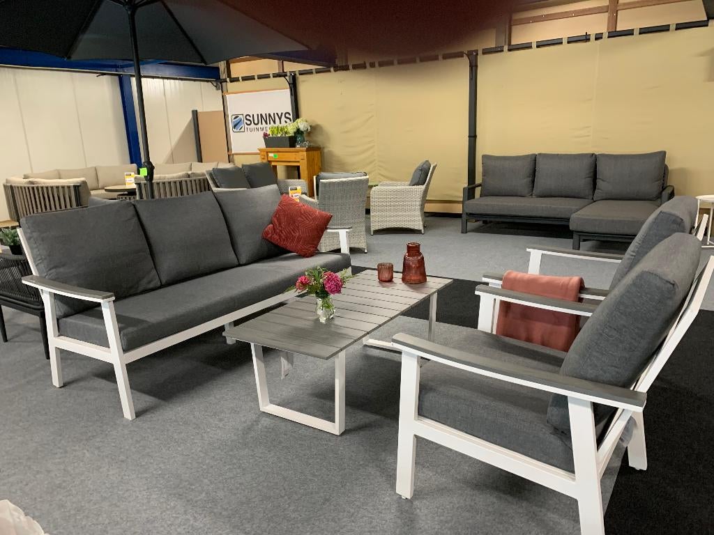 Loungeset Dublin, Tuin en Terras, Tuinsets en Loungesets, Nieuw, Loungeset, Aluminium, 5 zitplaatsen, Bank, Bijzettafel, Stoel