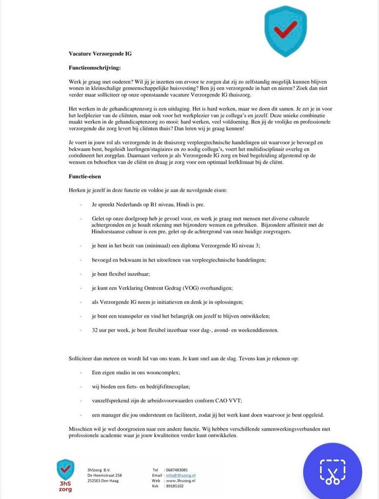 Vacature Verzorgende IG