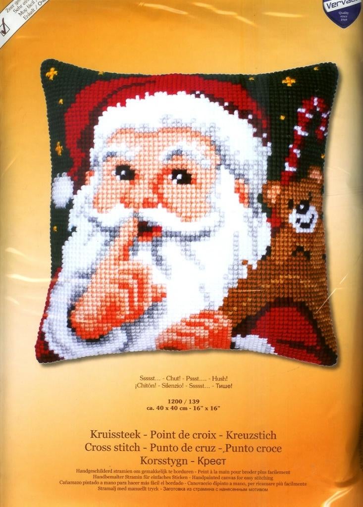 Cado vervaco borduurpakket kussen  Kerstman met beer, Ophalen of Verzenden, Nieuw, Handborduren, Borduurpakket