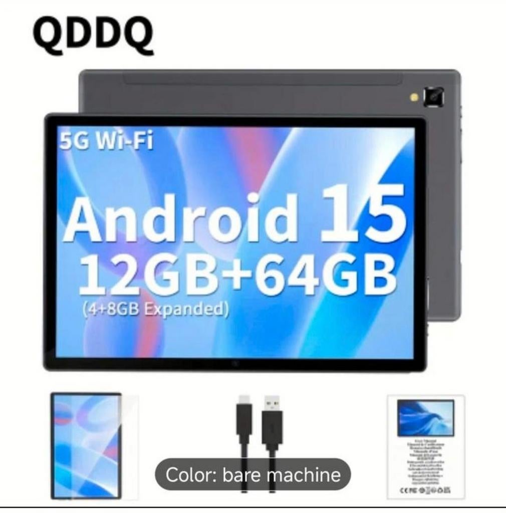 Nieuwe 10 inch tablet - 64GB opslag, 12GB RAM, Android 15, Computers en Software, Android Tablets, Usb-aansluiting, QDDQ, Nieuw
