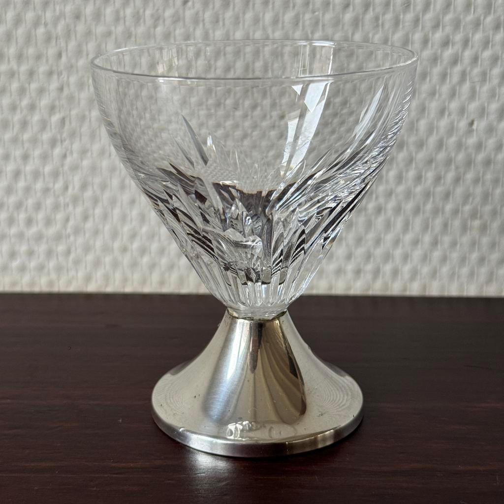 Antiek Kristallen Borrelglaasje met Zilveren Voet, Gemerkt, Antiek en Kunst, Antiek | Goud en Zilver, Ophalen of Verzenden, Zilver
