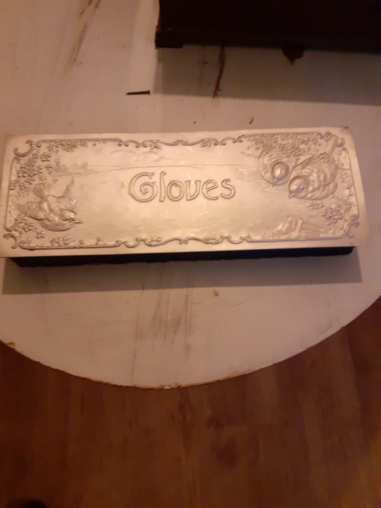 Brocante Engels handschoenen Doosje met handschoenen leerin, Ophalen of Verzenden