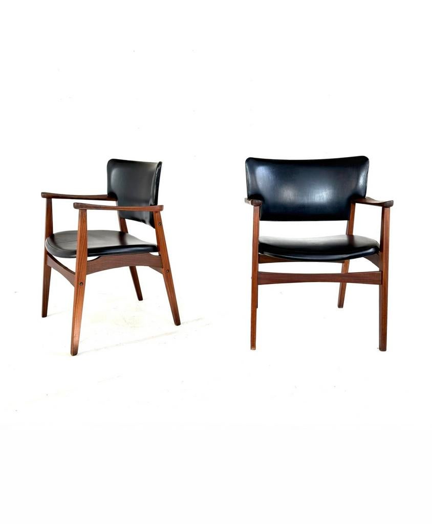 Set van 2 vintage Deense fauteuils, Bernhard Pedersen ‘60, Hout, Vintage retro buisframe design rotan webbing papercord deens