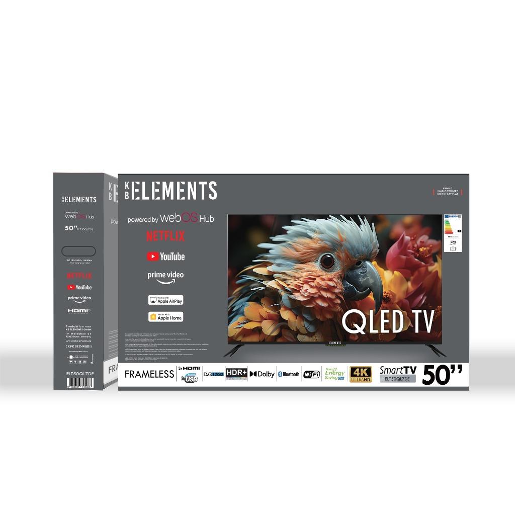 KB ELEMENTS 50 INCH QLED SMART TV, Overige merken, QLED, 50 Hz, Nieuw