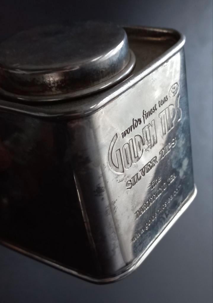 Vintage verzilverde theebus - blikje Golden Tips Silver Ti, Verzamelen, Ophalen of Verzenden, Gebruikt, Overige