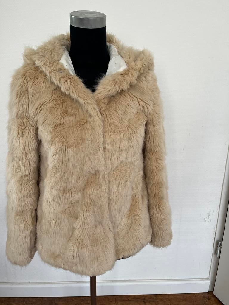 Zara faux fur jas, Ophalen of Verzenden, Zo goed als nieuw, Maat 34 (XS) of kleiner, Beige