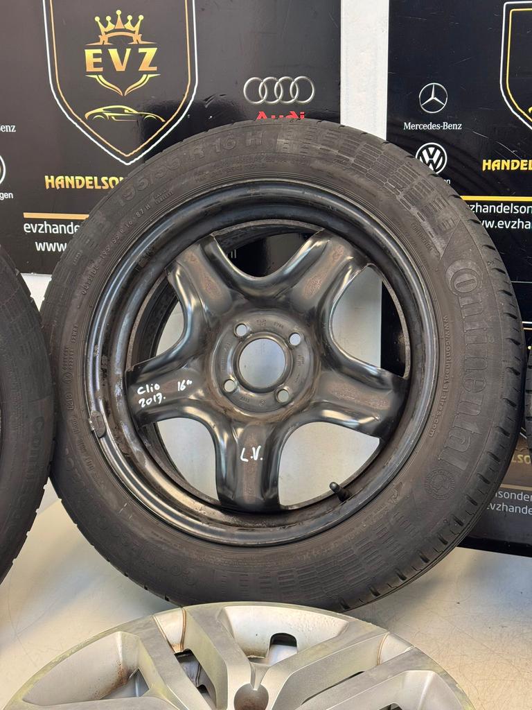 Org. 195/55R16 Renault Clio bj.2017 stalen velgenset 4x100, Auto-onderdelen, Banden en Velgen, Gebruikt, 16 inch, Banden en Velgen