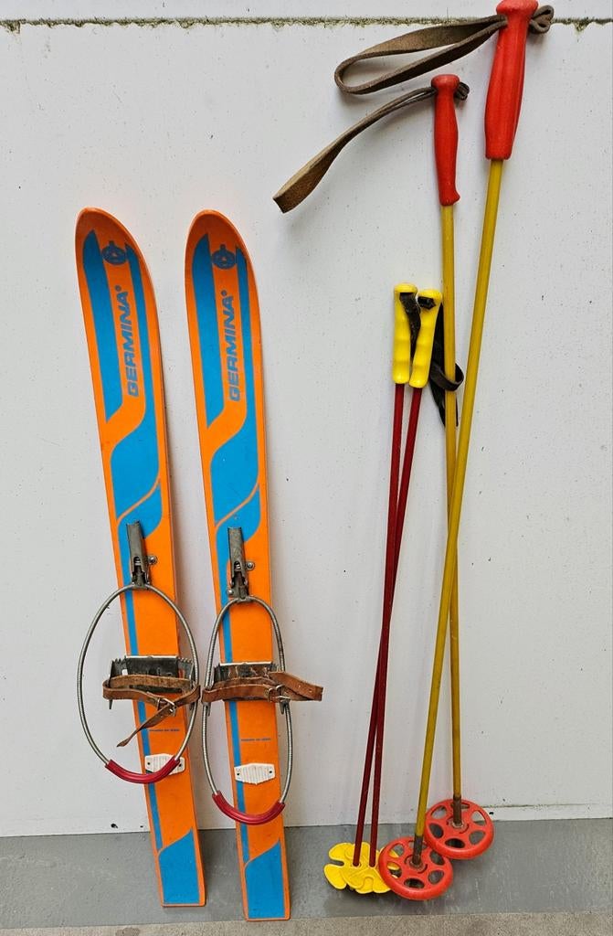 Vintage Germina kinder  ski's met Stokken L87 cm, Overige merken, Gebruikt, Ophalen of Verzenden, Skiën