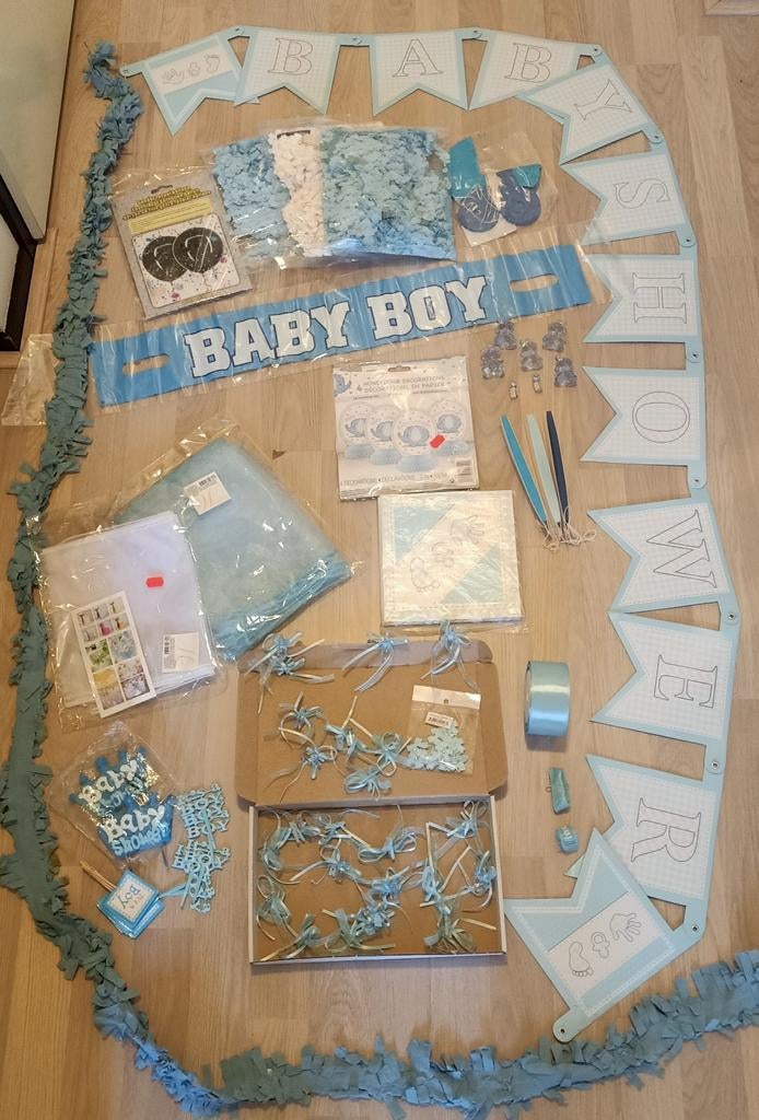 Lichtblauwe Babyshower/Geboorte versiering, Ophalen of Verzenden, Zo goed als nieuw, Kraamcadeau