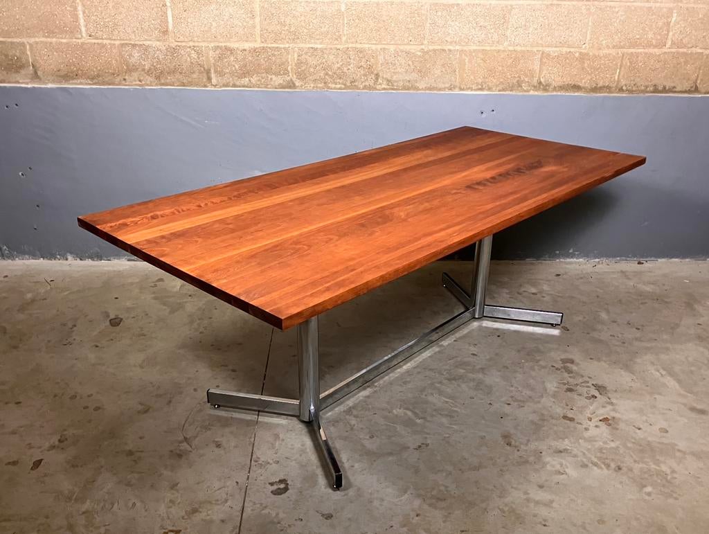 SuperSale:Vintage Eettafel Chroom Massief kersen industrieel, Huis en Inrichting, Tafels | Eettafels, Ophalen, F, F, Gebruikt