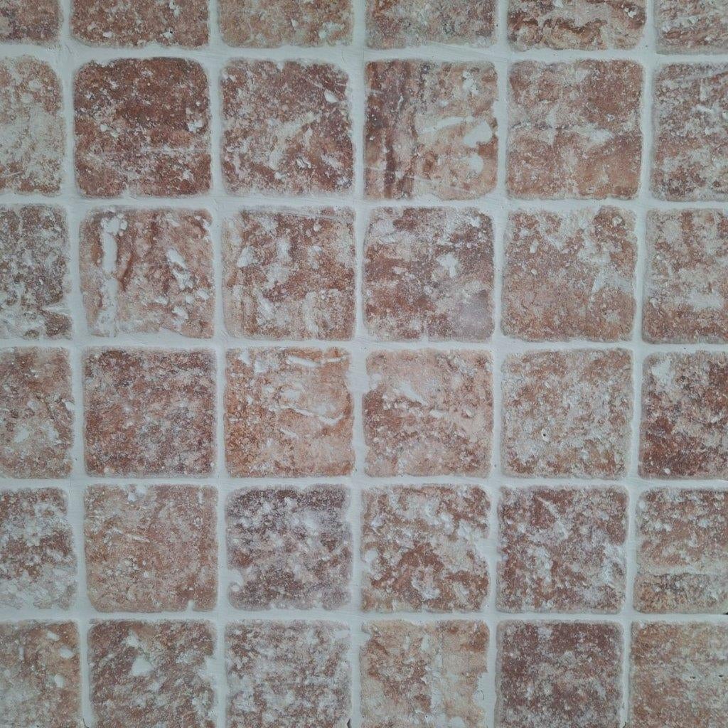 Beige en Rood/Rose travertin dambord 10x10x1 vloer/wandtegel, Nieuw, Minder dan 20 cm, 10 m² of meer, Vloertegels