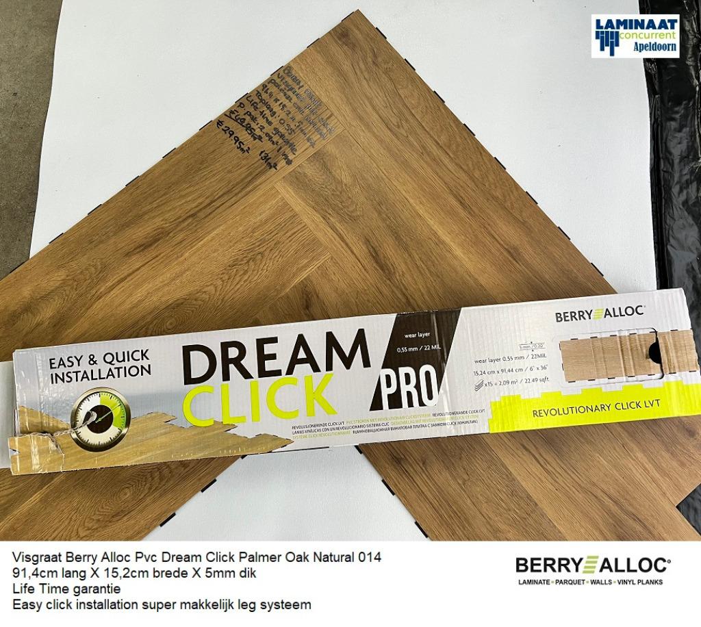 Visgraat Pvc Click Palmer Oak Natural 014 Dream click Pro, Bruin, 75 m² of meer, Nieuw, Laminaat