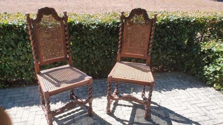Oude stoelen in Jacobijnse stijl, laat 1800, eiken met riet., Ophalen of Verzenden