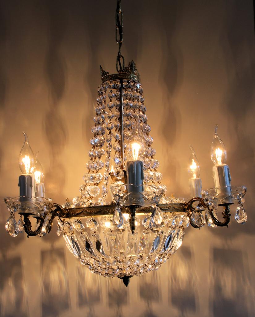 Zakkroonluchter met 6 buiten- en 1 binnenlichtpunt, Antiek en Kunst, Antiek | Lampen, Ophalen