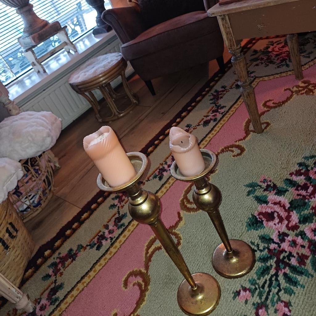 2 Countryfield chique hoge kandelaars goudkleur goud boho, Ophalen of Verzenden, Zo goed als nieuw, Metaal