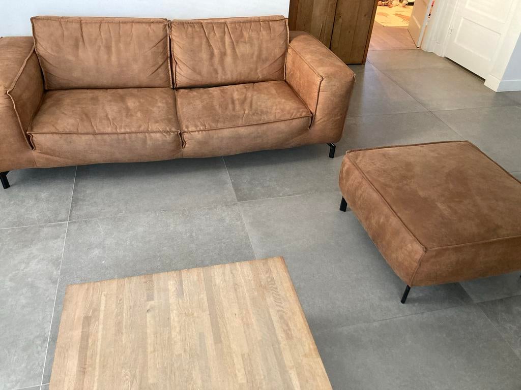 Bruine leren bank, Ophalen, Gebruikt, Rechte bank, 200 tot 250 cm