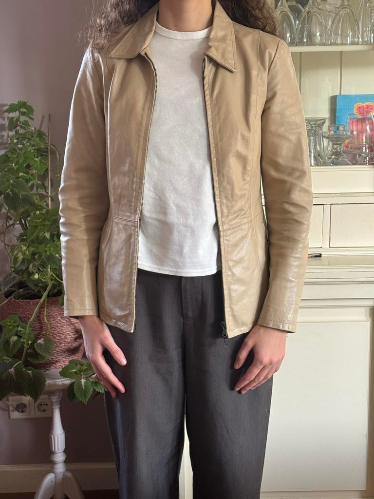 Echt leren jasje, Beige, Ophalen of Verzenden, Zo goed als nieuw, Jasje