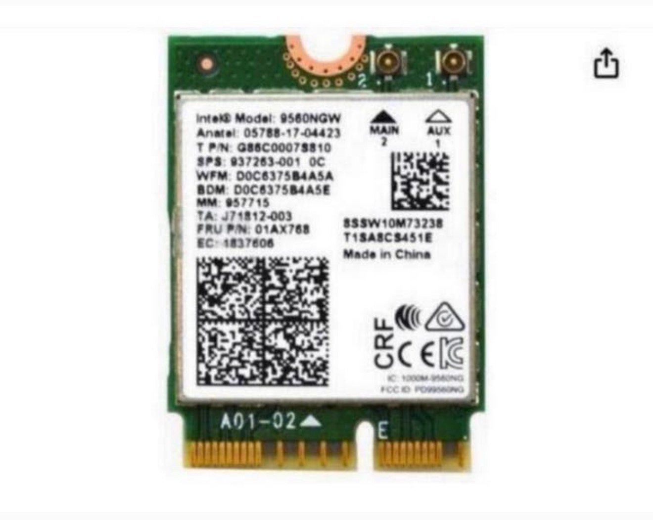 9560NGW Dual Band 1,73 Gbps Wireless Intel NGFF Key E wifi, Nieuw, Ophalen of Verzenden, H, H