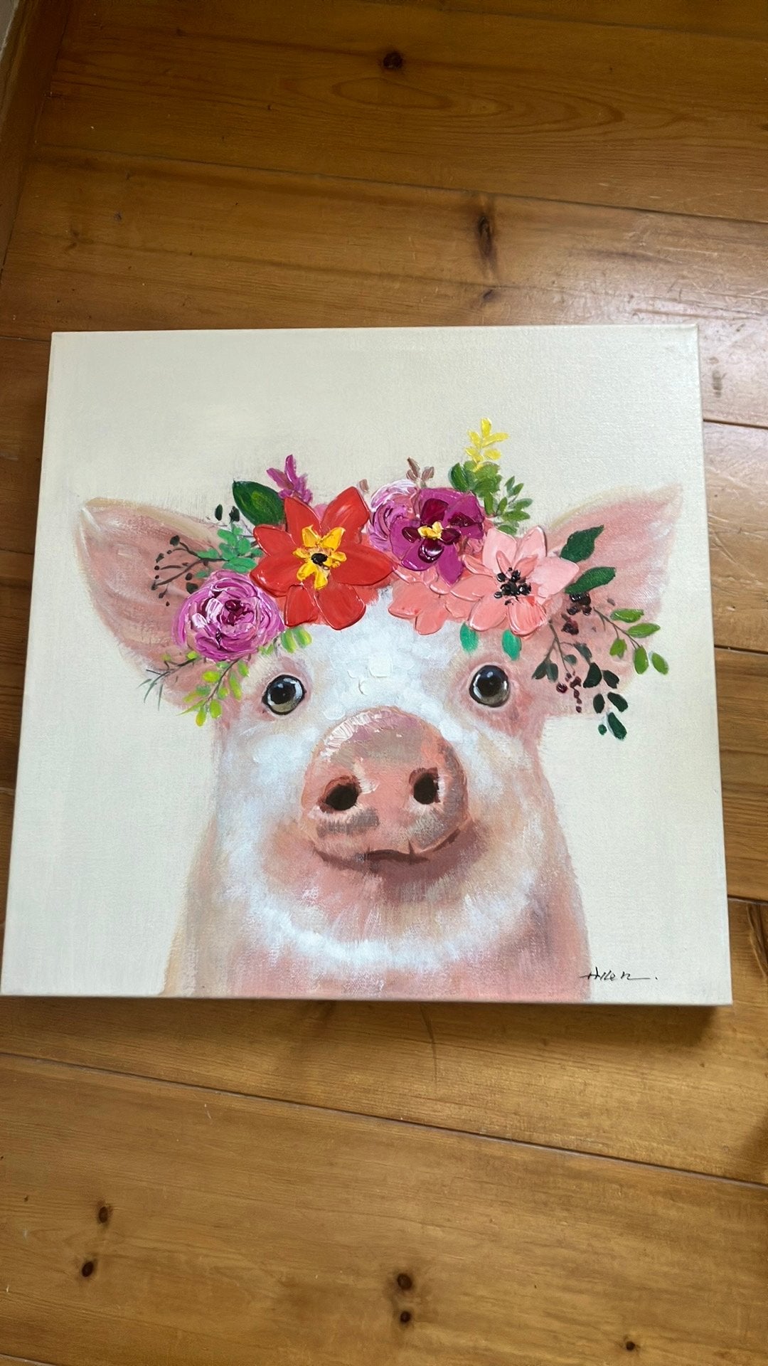 Grappig vrolijk schilderij met afbeelding, Ophalen, Zo goed als nieuw, 50 tot 75 cm, Schilderij
