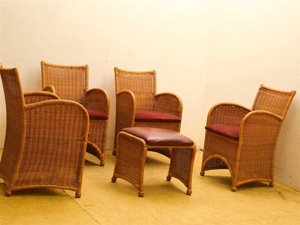 Set van 4 rieten Fauteuils en 1 Hocker 53964, Ophalen of Verzenden, Gebruikt, 75 tot 100 cm, 50 tot 75 cm