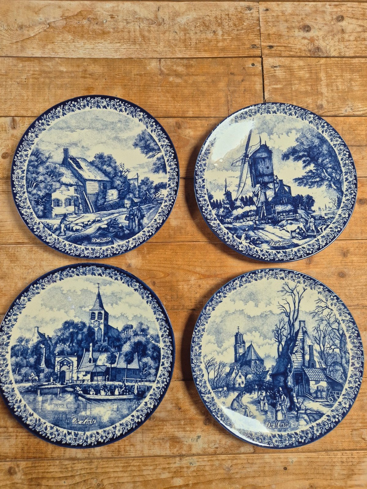 Delfts Blauw Wandborden - De Vier Jaargetijden, Antiek en Kunst, Antiek | Wandborden en Tegels, Ophalen of Verzenden