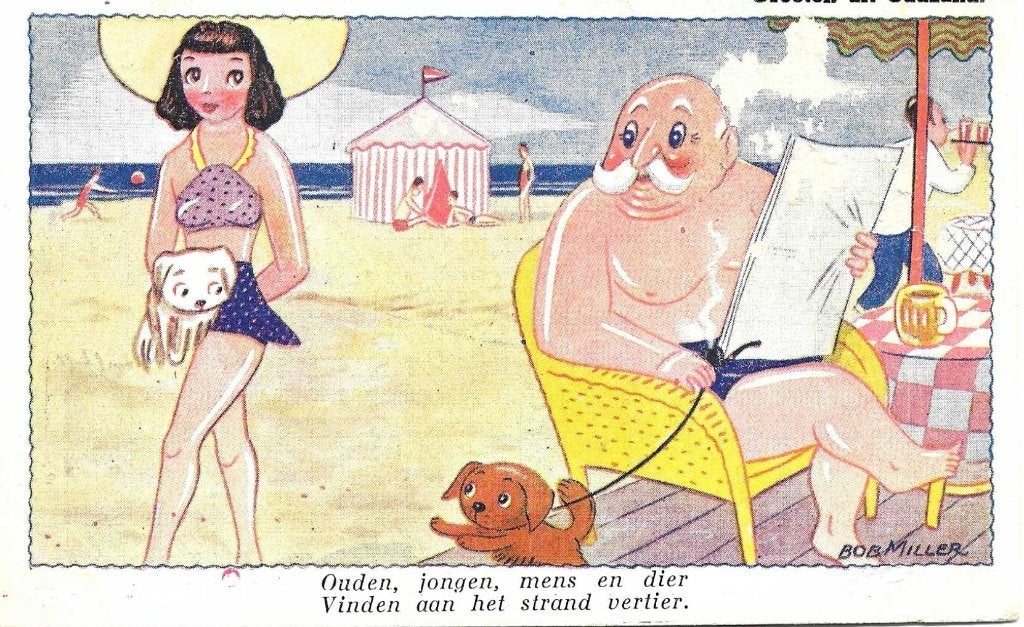 Cadzand, Humorkaart met rijmpje. Tekening Bob Miller, Verzamelen, Verzenden, 1940 tot 1960, Gelopen, Noord-Holland