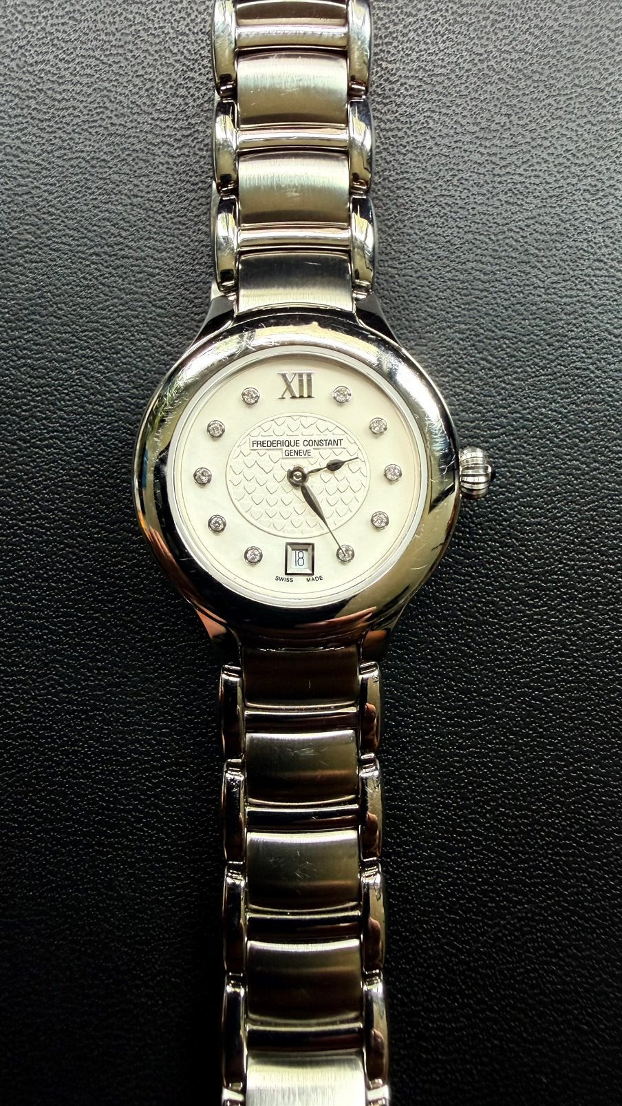Frederique Constant Geneve Dameshorloge met Diamanten, Overige merken, Staal, Polshorloge, Ophalen of Verzenden