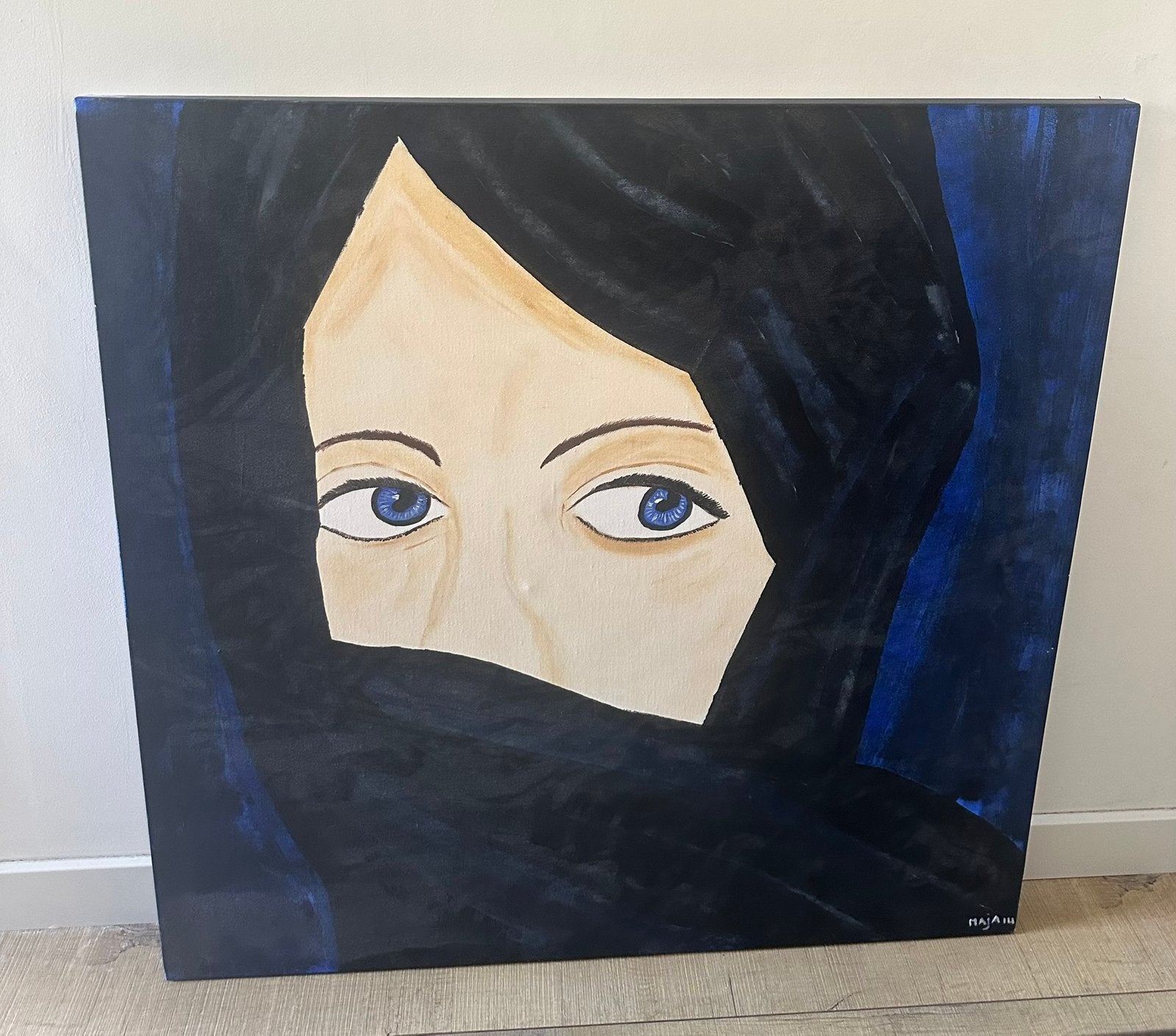 Maja '14 - Moslima (100x100 cm), Ophalen, Acrylverf, Gesigneerd, Portret
