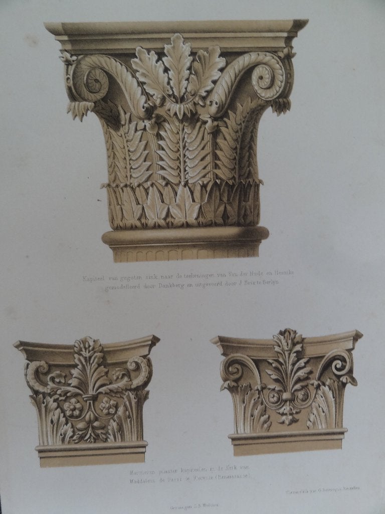 Lithos Pilaster kapitelen en versiering G. Severeyns Brussel, Antiek en Kunst, Kunst | Litho's en Zeefdrukken, Origineel, Verzenden
