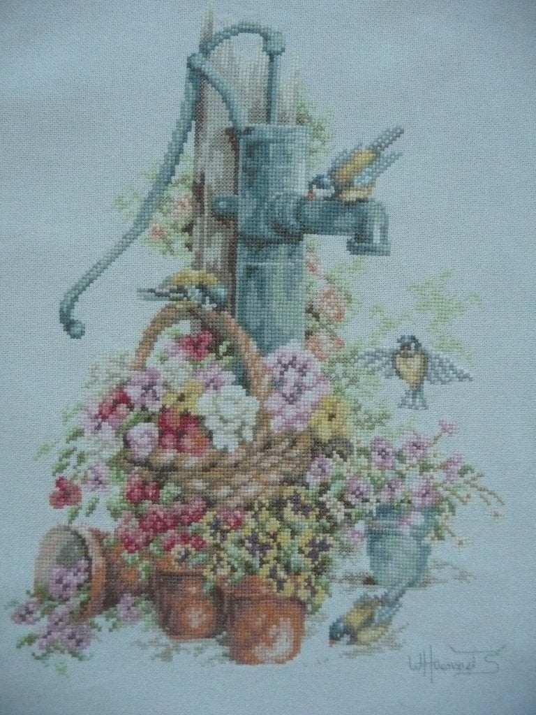Borduurwerk "Pomp-vogels en bloemen", Ophalen of Verzenden, Gebruikt, Handborduren, Onderdeel of Toebehoren