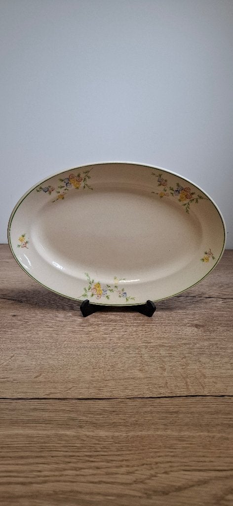 Brocante serveerschaal met viooltjes (30,5 cm) - Vintage, Ophalen of Verzenden