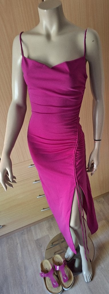 LOAVIES lange fuchsia jurk feestjurk strandjurk S, Overige kleuren, Verzenden, Maat 36 (S), Onder de knie