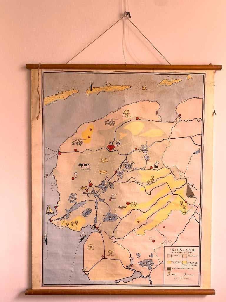 Oude schoolkaart Friesland W Bakker en H Rusch, Antiek en Kunst, Ophalen of Verzenden, Aardrijkskunde