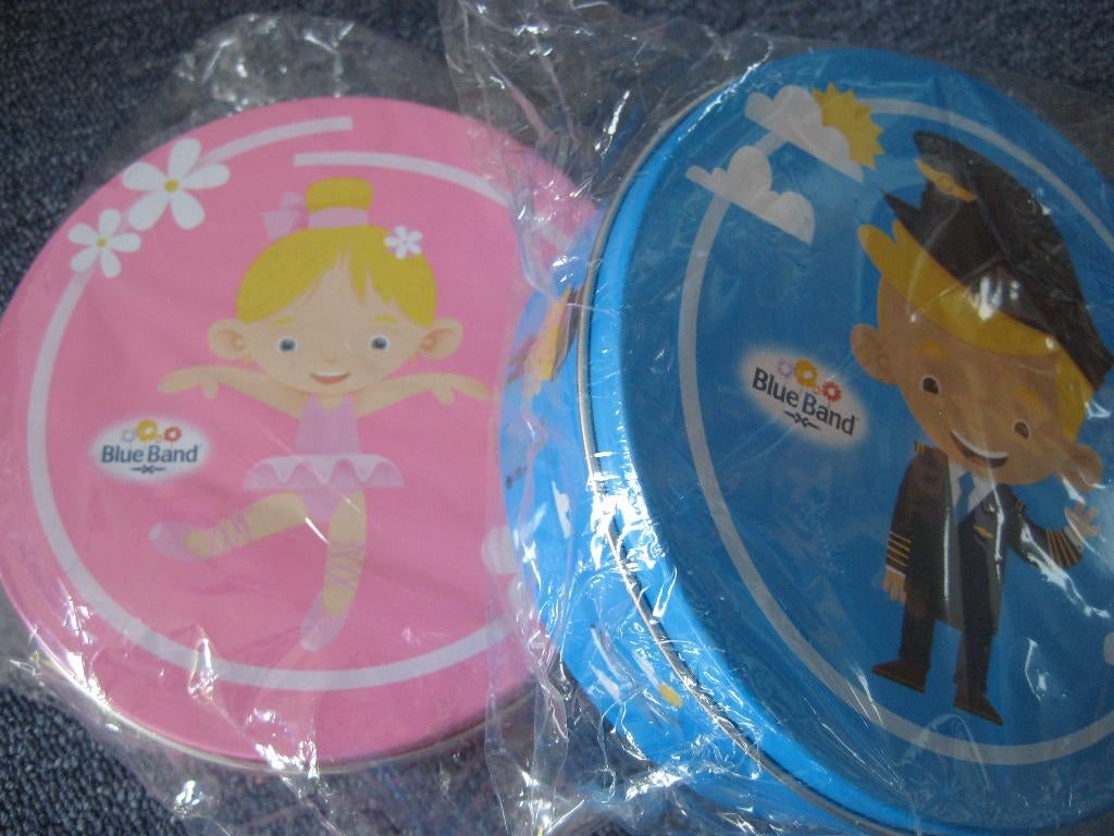2 Blue Band koekblikken: jongen en meisje, Verzamelen, Blikken, Ophalen of Verzenden, Nieuw, Koek(jes)