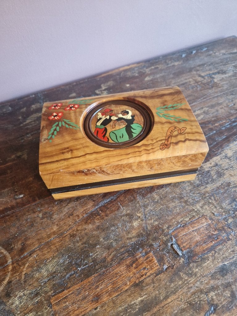 Antiek Spaans muzikale sieradendoos met spiegel, Antiek en Kunst, Curiosa en Brocante, Ophalen of Verzenden