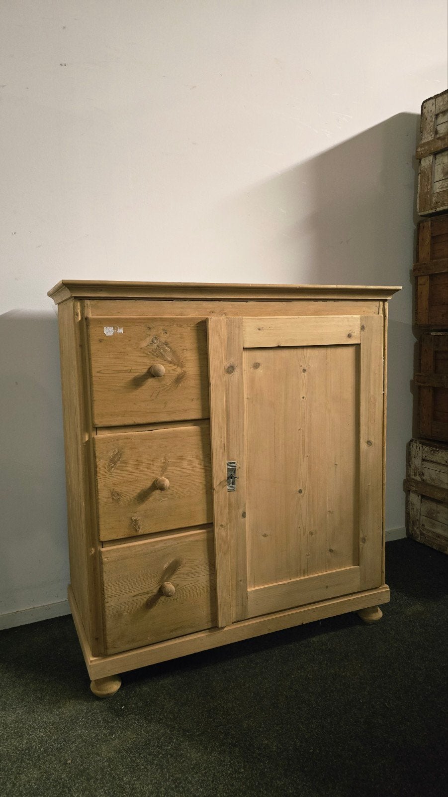 Antieke Grenen Houten Spekkast/Wandkast Gerestaureerd, 100 tot 150 cm, Ophalen of Verzenden, Zo goed als nieuw, 3 of 4 laden