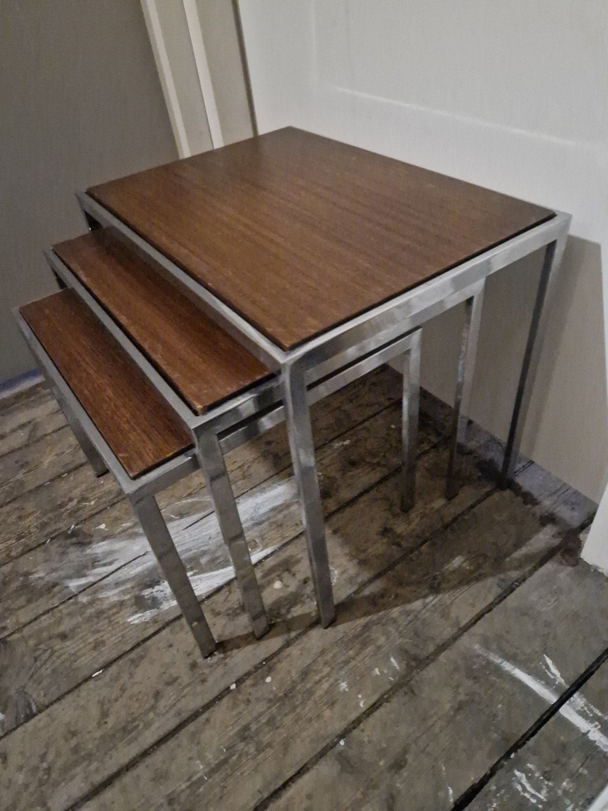 Vintage Nesting Tafels Cees Braakman Stijl - 3-delige Set, Minder dan 45 cm, Gebruikt, Ophalen of Verzenden, Rechthoekig