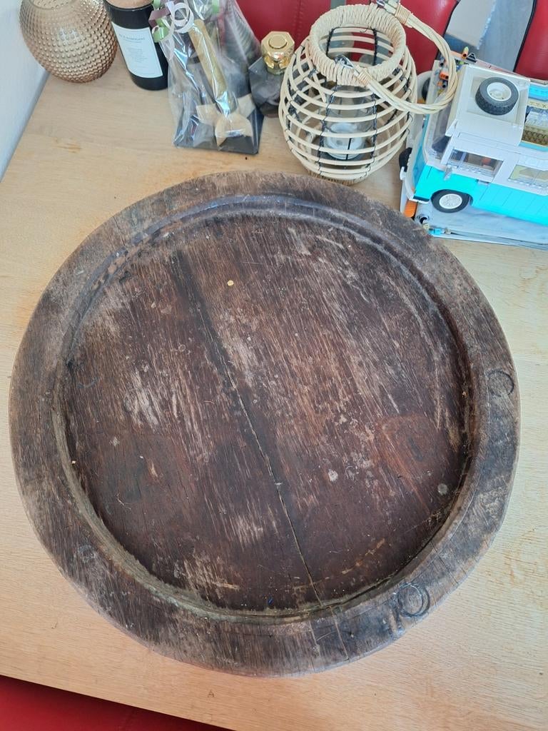 Houten ronde tafel plaat., Ophalen, Gebruikt, Rond, Hout