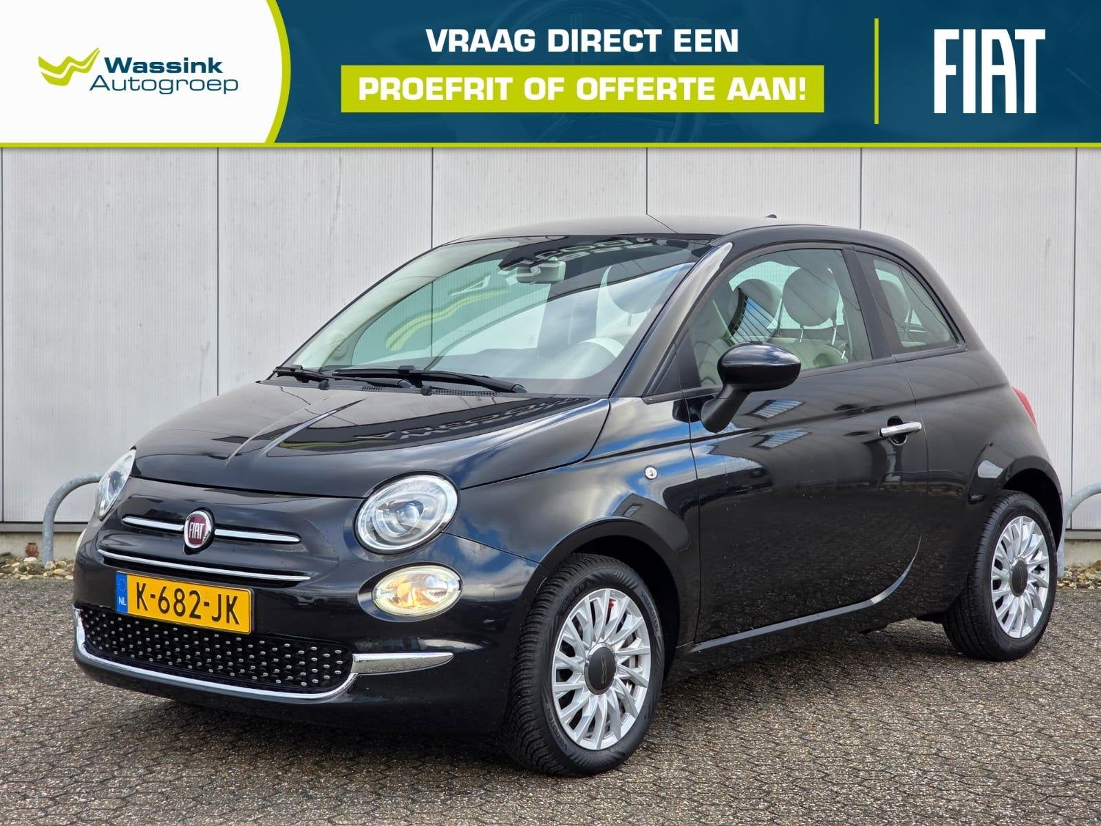 Fiat 500 70pk Hybrid Lounge | Airconditioning | Carplay / An, Auto's, Dealer onderhouden, Stof, 4 stoelen, Zwart