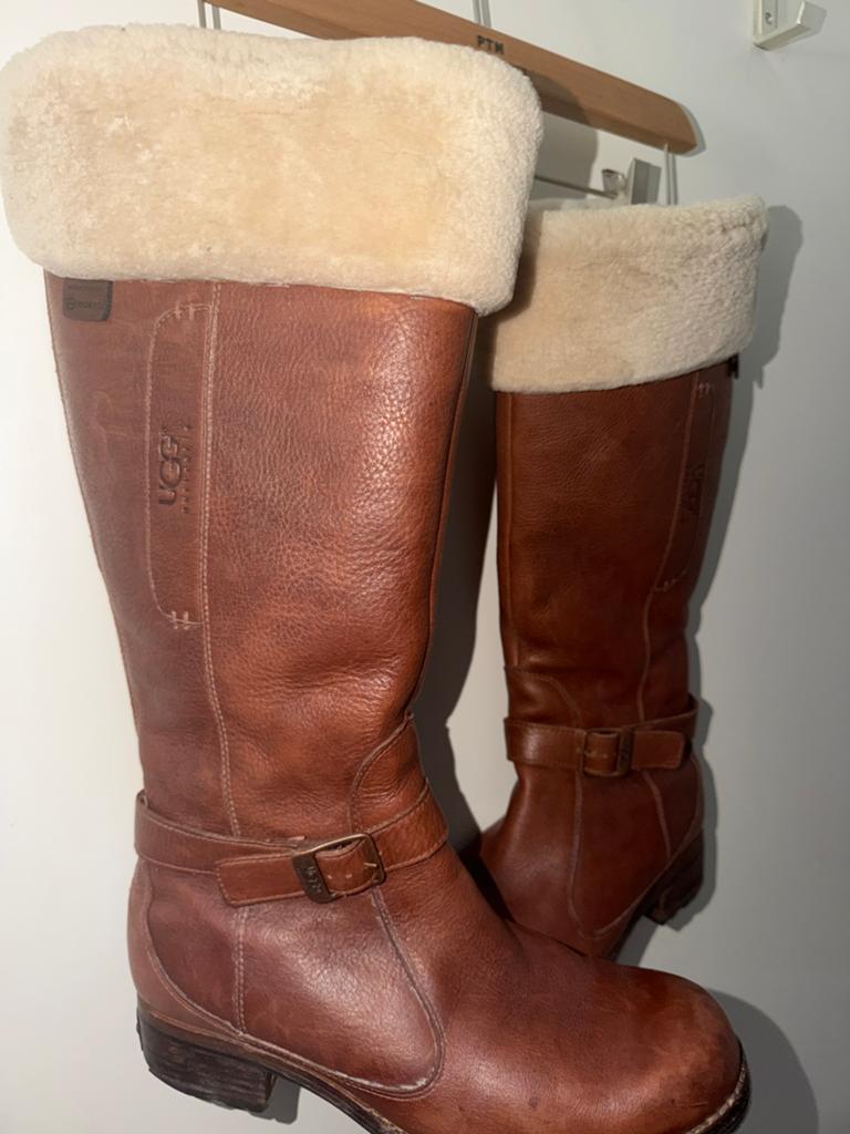 UGG Australia Leren Laarzen met Bont - Maat 41, Ophalen of Verzenden, Gedragen, Bruin, Hoge laarzen