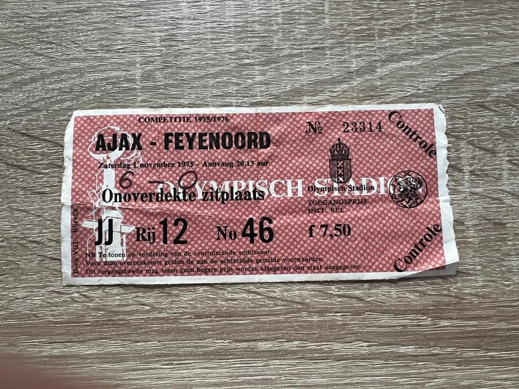 Ajax Feyenoord kaartje 1975, Ophalen of Verzenden, Feyenoord, Poster, Plaatje of Sticker