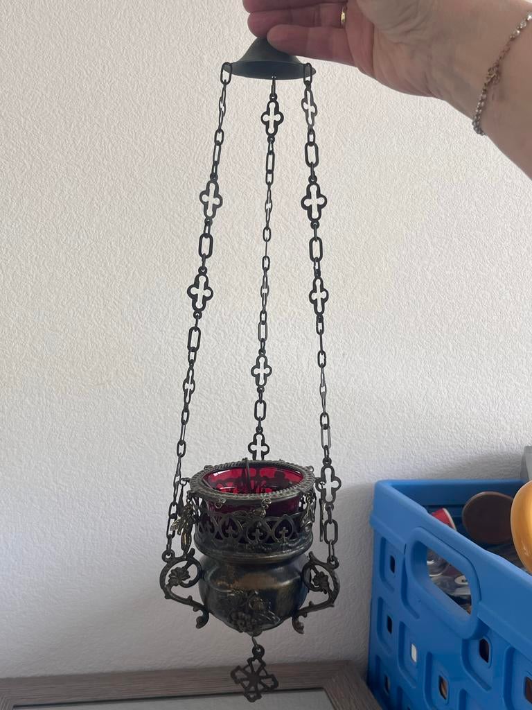 Antieke Godslamp / Votivlamp - Hangende Wierookbrander, Antiek en Kunst, Antiek | Religie, Ophalen