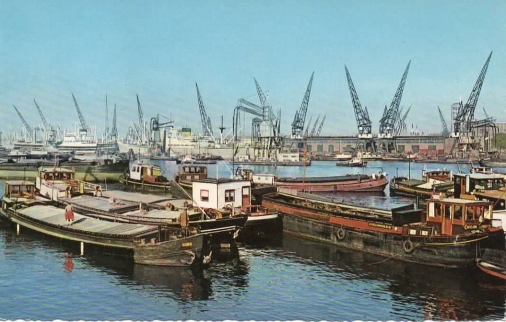 Rotterdam Havengezicht binnenvaartschepen kranen, Verzenden, 1960 tot 1980, Ongelopen, Zuid-Holland