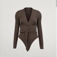 Donkerbruine overslag bodysuit met lange mouwen, Maat 38/40 (M), Bruin, Nieuw, Ophalen of Verzenden