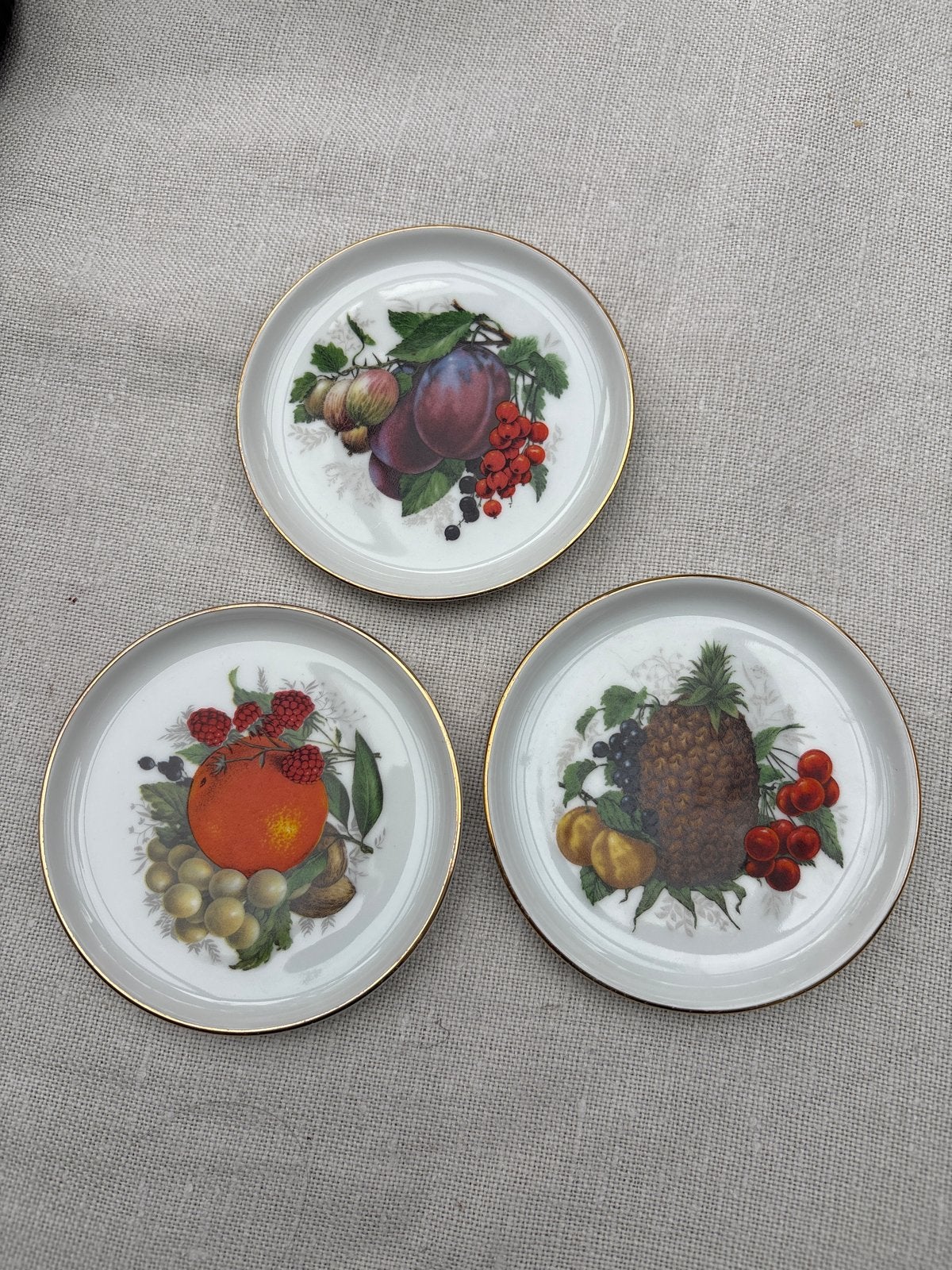 Set van 3 decoratieve bordjes met fruitmotief, 10 cm, Ophalen