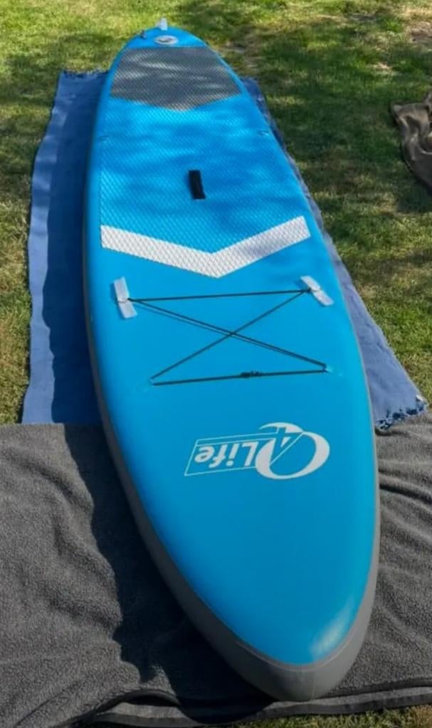 Qlife SUP board 320x76x15 met inklapbare supboard karretje, Ophalen, Zo goed als nieuw, SUP-boards