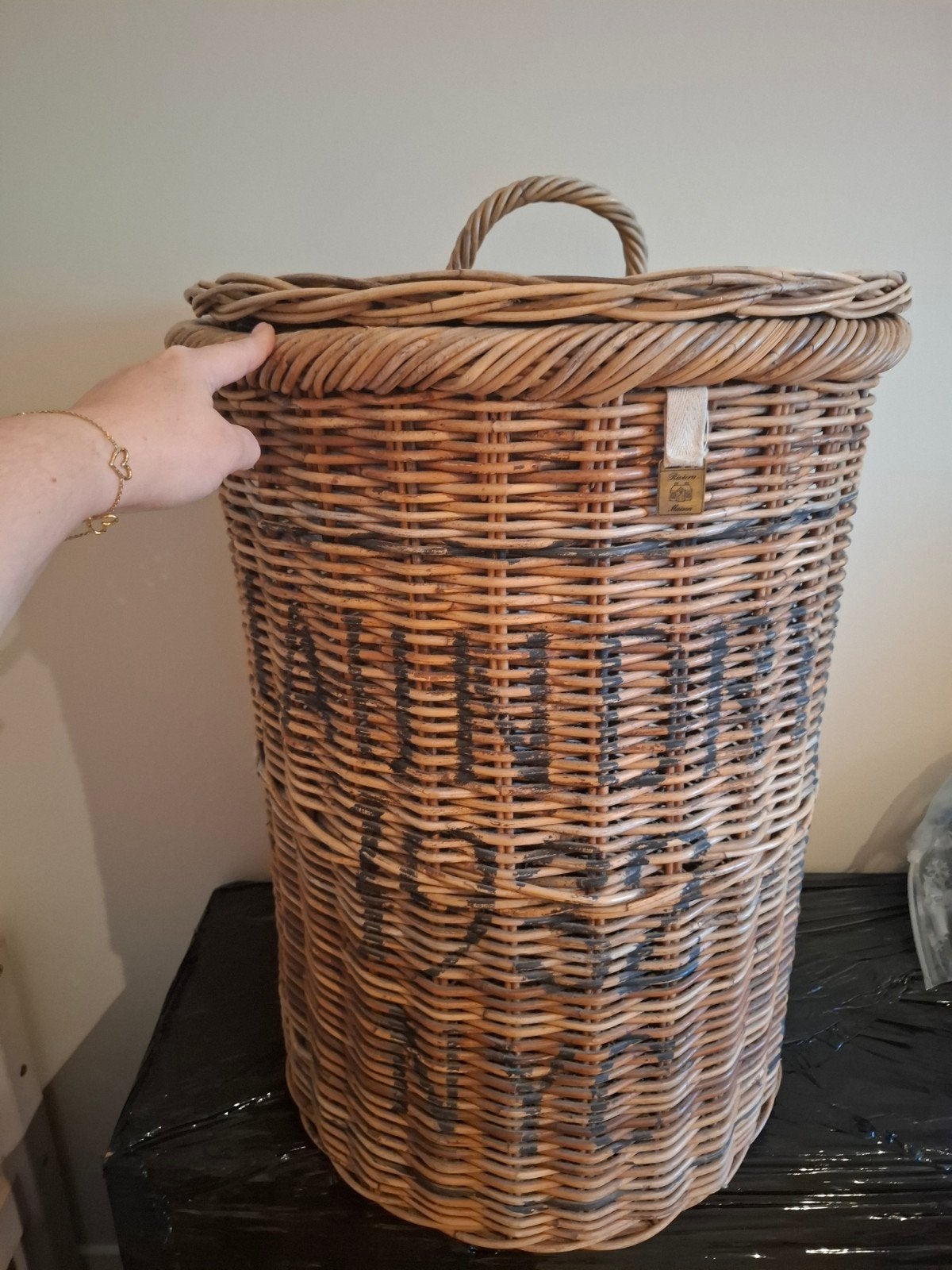 RIVIERA MAISON grote rieten wasmand met deksel, Ophalen, Gebruikt, Mand, Gevlochten