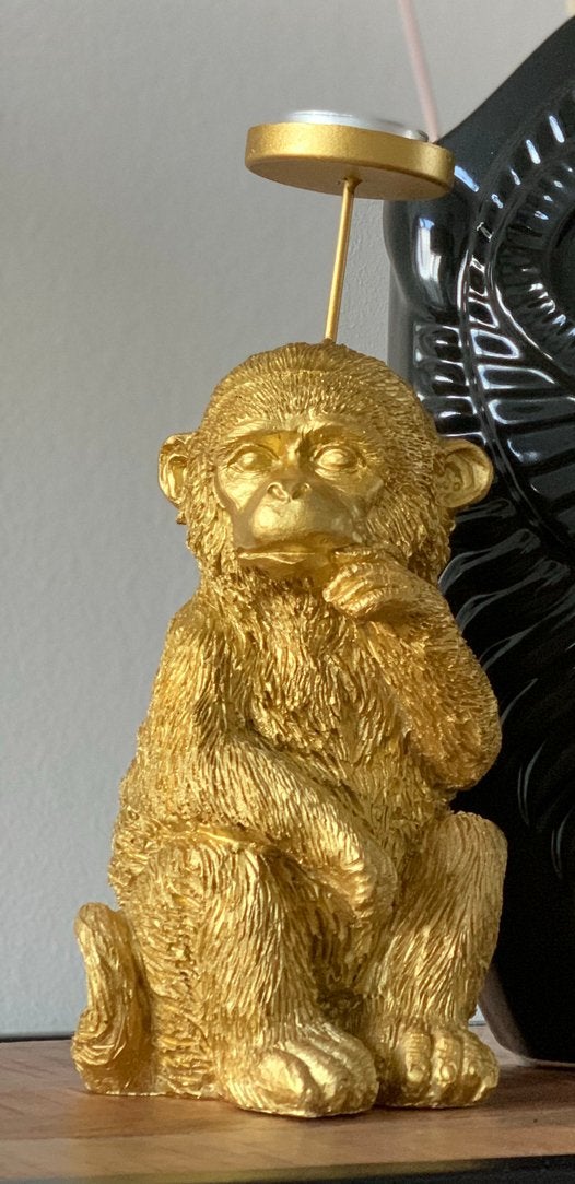 Gouden theelichthouder aapje - 10,5x8,5x24cm, Kunststof, Verzenden, Overige merken, Waxinelichthouder