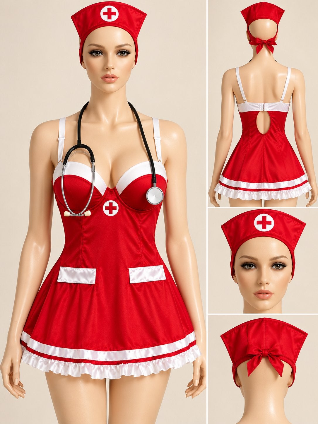 Super leuke verpleegster torselet maat 85B, Verzenden, Rood, Setje