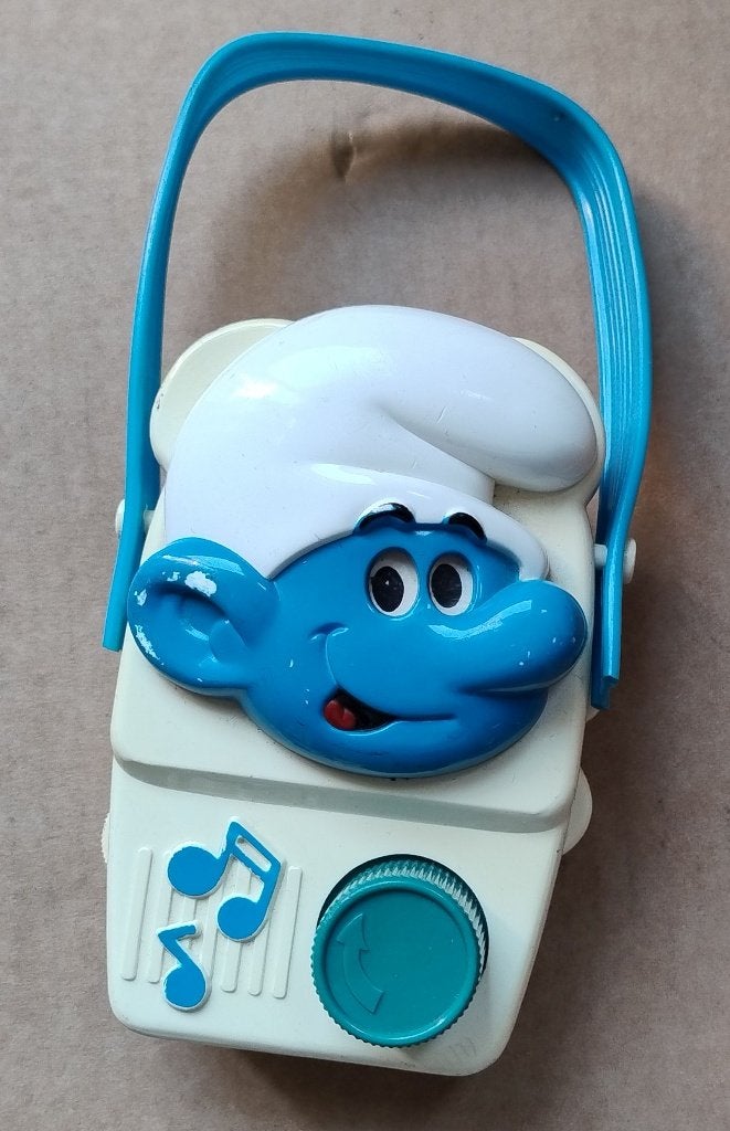 oude speeldoos SMURFEN begin jaren -80, Verzamelen, Smurfen, Ophalen of Verzenden, Gebruikt, Verschillende Smurfen, Poppetje, Figuurtje of Knuffel